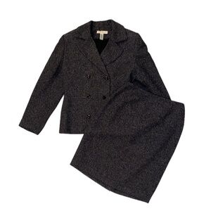 Amanda Smith Petite Black and Gray two piece power suit blazer and skirt set